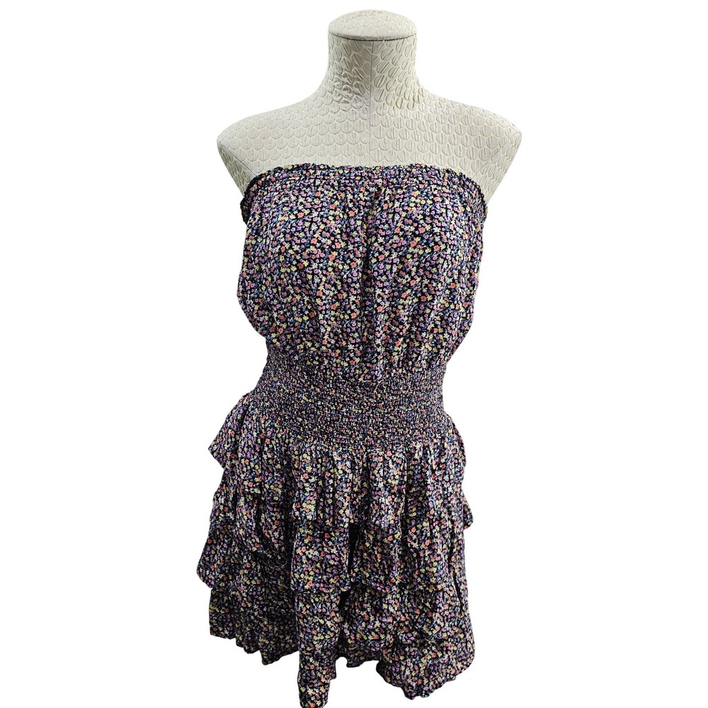 Anthropologie Patrons of Peace Strapless Dress L Floral Smocked Tiered Ruffle